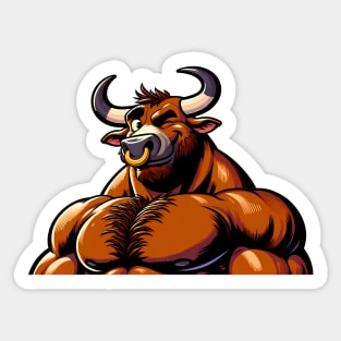 Muscular Winking Bull Anthro Furry Minotaur Design Sticker